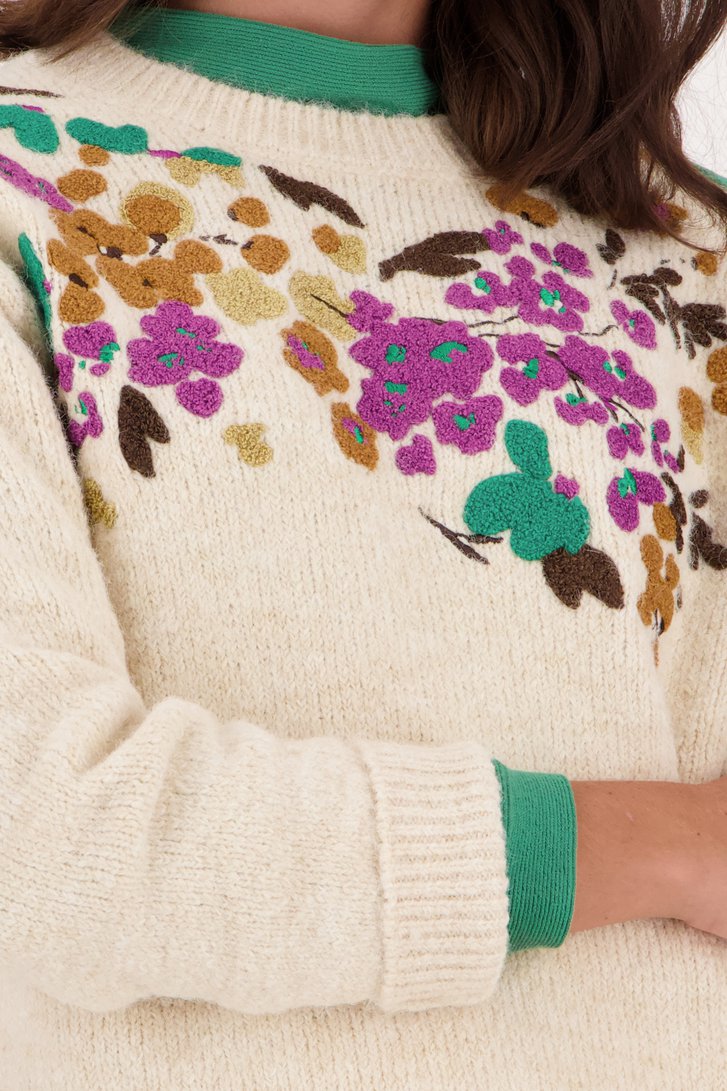 Pull écru avec fleurs brodées de Libelle pour Femmes