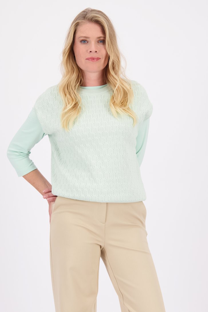 Le devant de Pull en câble sans manches vert clair de Liberty Loving nature pour Femmes