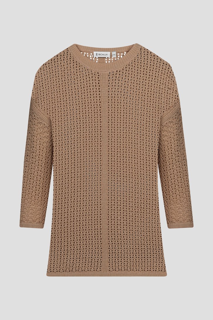Pull en crochet ajour taupe de Bicalla pour Femmes