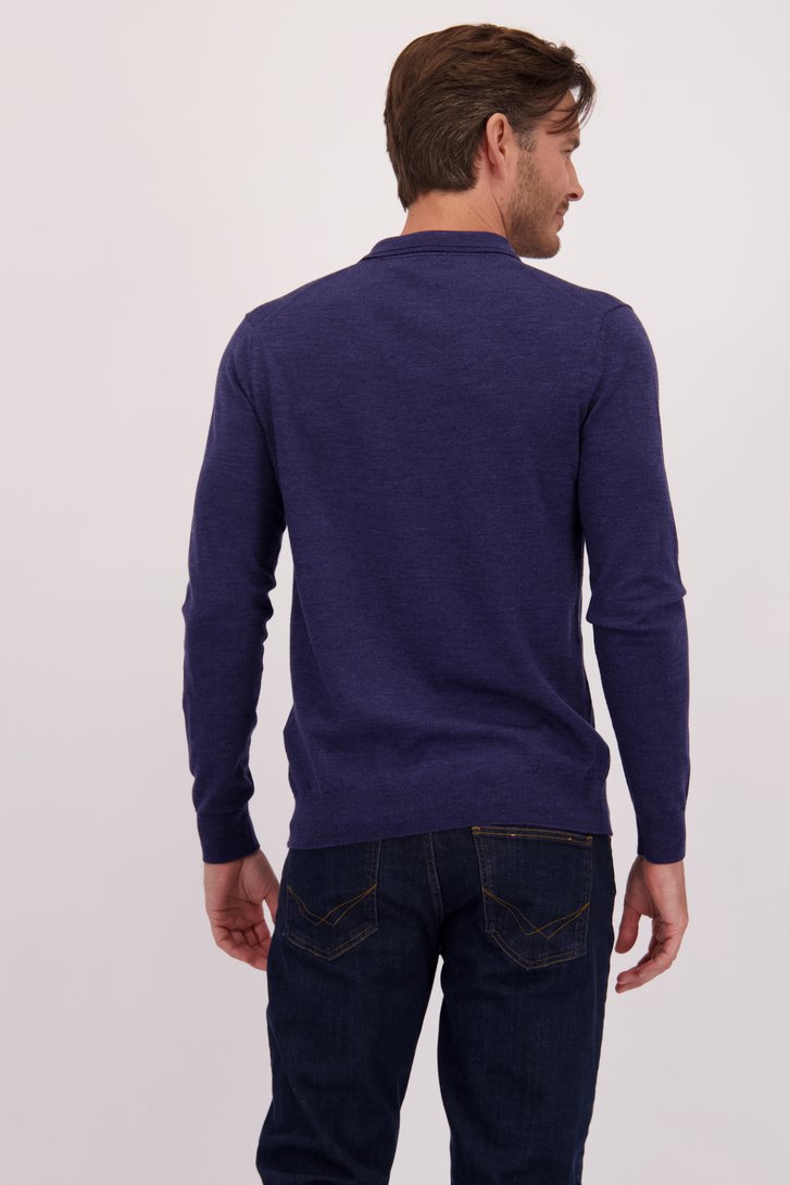 Le dos de Pull en laine bleu foncé à col de Upper East pour Hommes