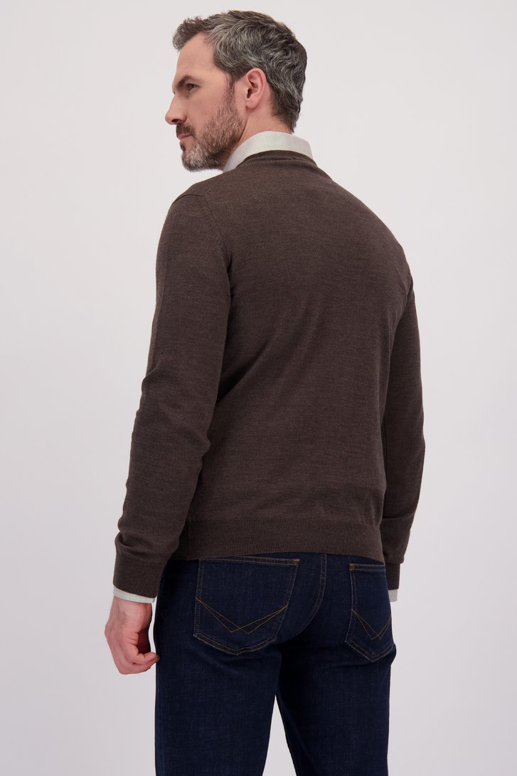 Le dos de Pull en laine brun foncé à col V de Dansaert Black Premium pour Hommes