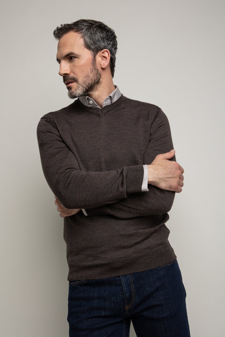 Photo supplémentaire 5 de Pull en laine brun foncé à col V de Dansaert Black Premium pour Hommes