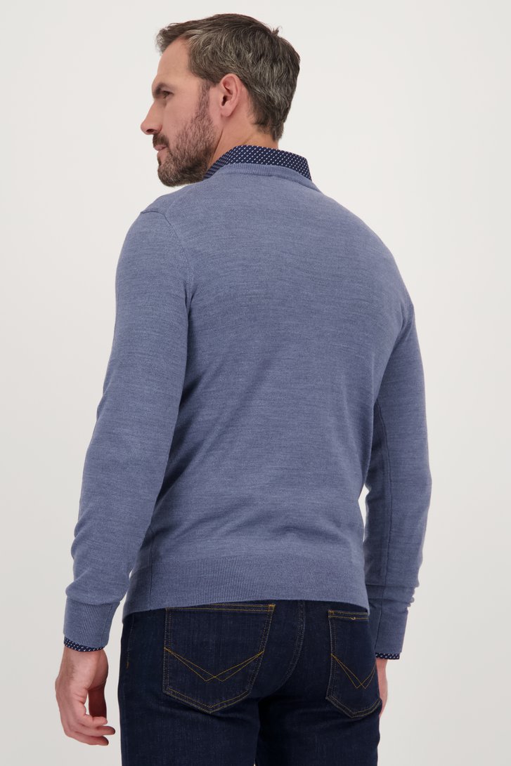 Pull en laine fine avec col en V - Bleu de Dansaert Black pour Hommes