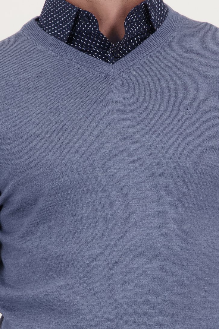 Pull en laine fine avec col en V - Bleu de Dansaert Black pour Hommes
