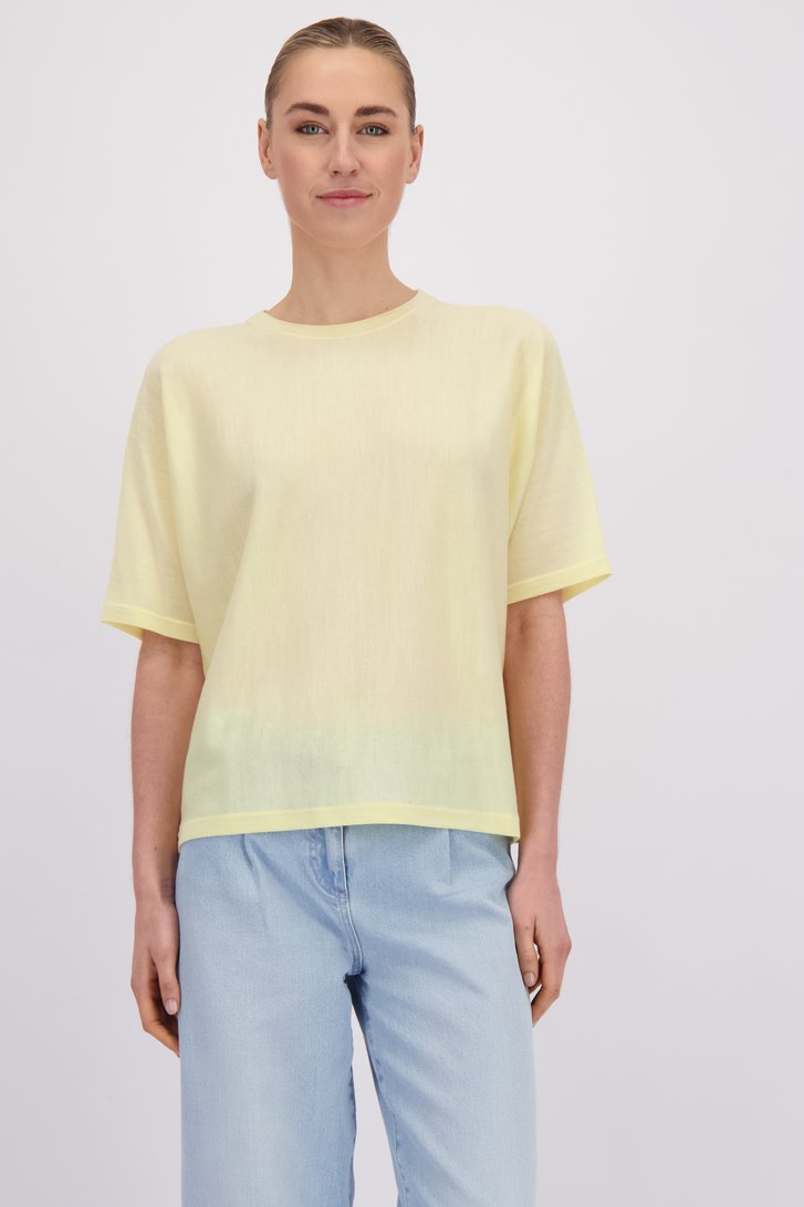 Le devant de Pull en laine jaune à manches courtes de Liberty Island pour Femmes