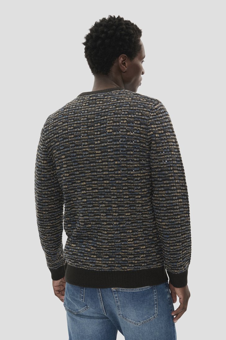 Le dos de Pull en maille bleu à col rond de Matinique pour Hommes
