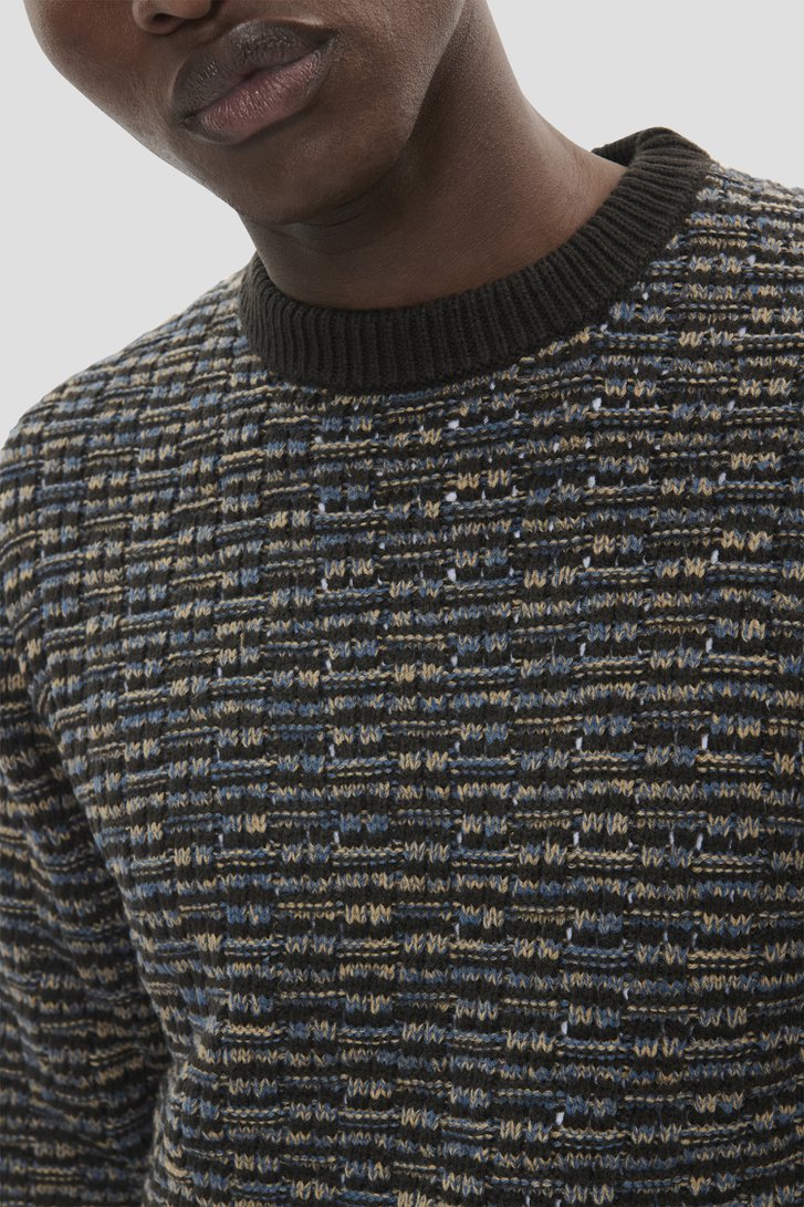 Détail de Pull en maille bleu à col rond de Matinique pour Hommes