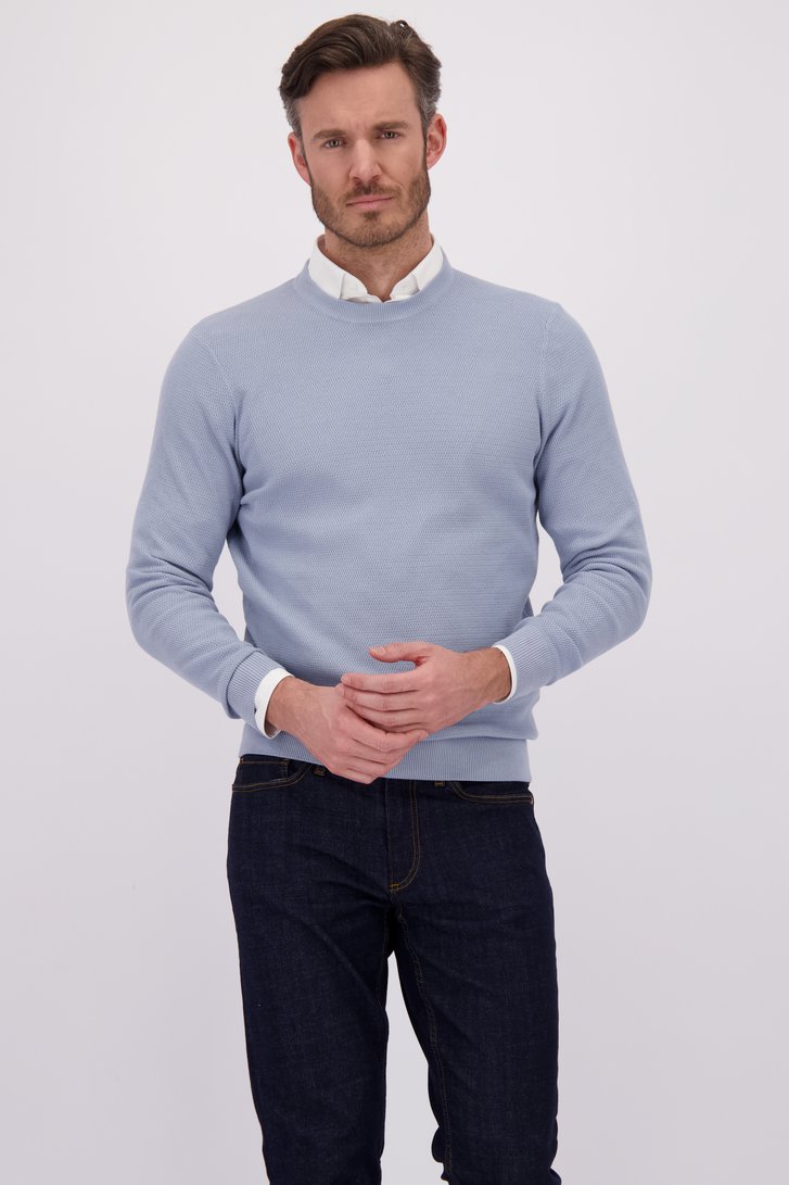 Le devant de Pull en maille bleu clair à col rond de Michaelis pour Hommes