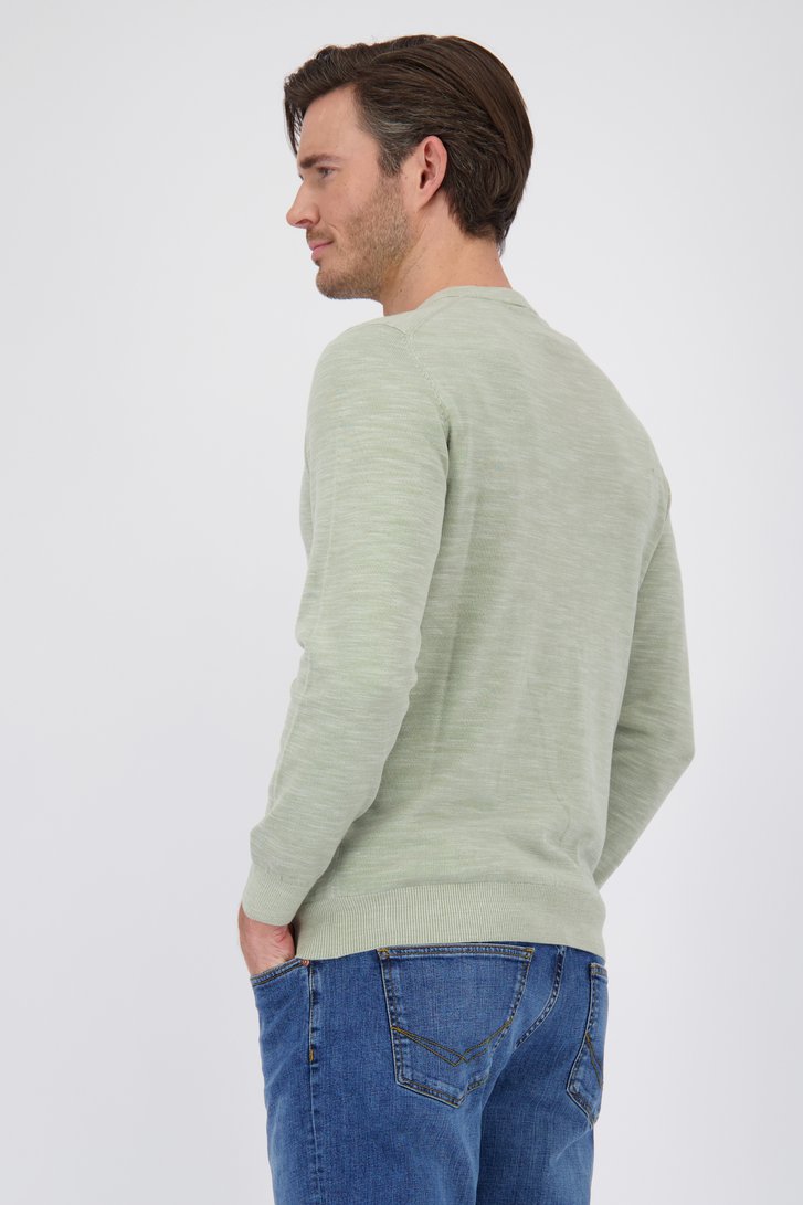 Pull en maille fine beige-vert avec col en V de Michaelis pour Hommes