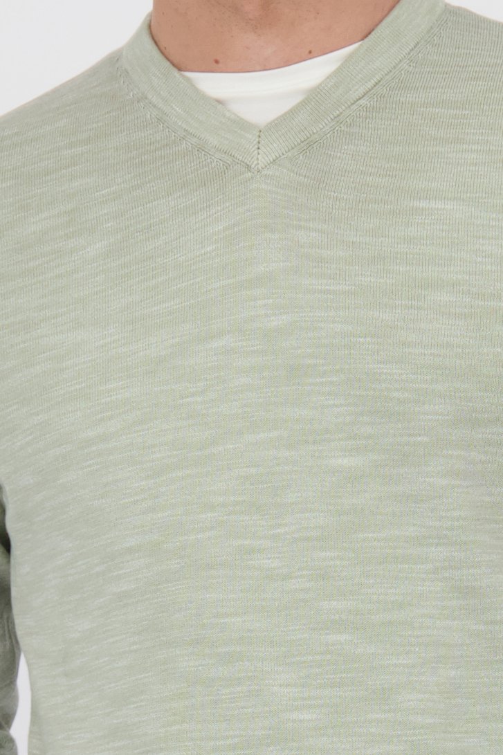 Pull en maille fine beige-vert avec col en V de Michaelis pour Hommes