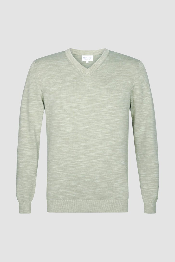 Pull en maille fine beige-vert avec col en V de Michaelis pour Hommes