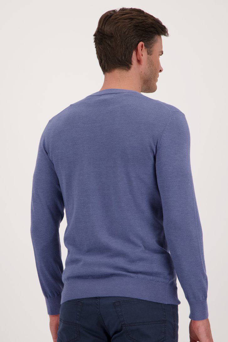 Pull en maille fine bleu à col en V de Michaelis pour Hommes