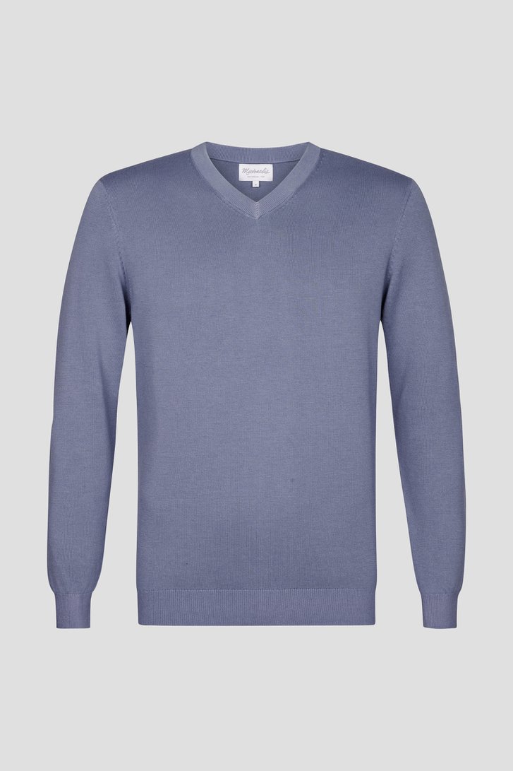 Pull en maille fine bleu à col en V de Michaelis pour Hommes