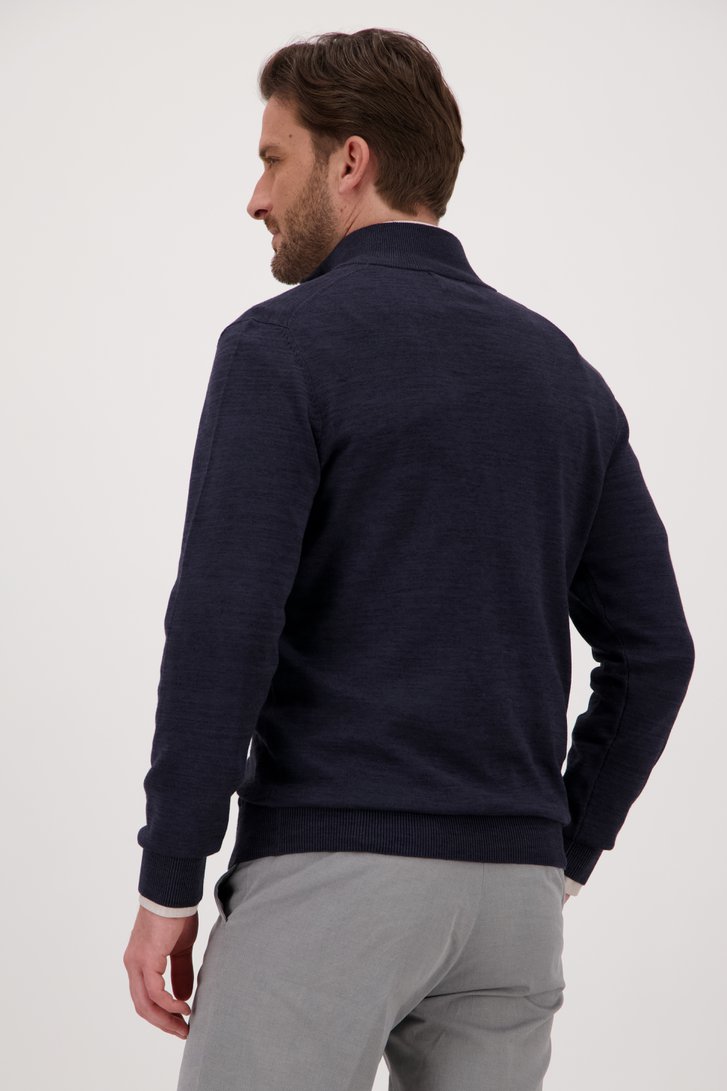 Pull en maille fine navy à fermeture éclair courte de Michaelis pour Hommes