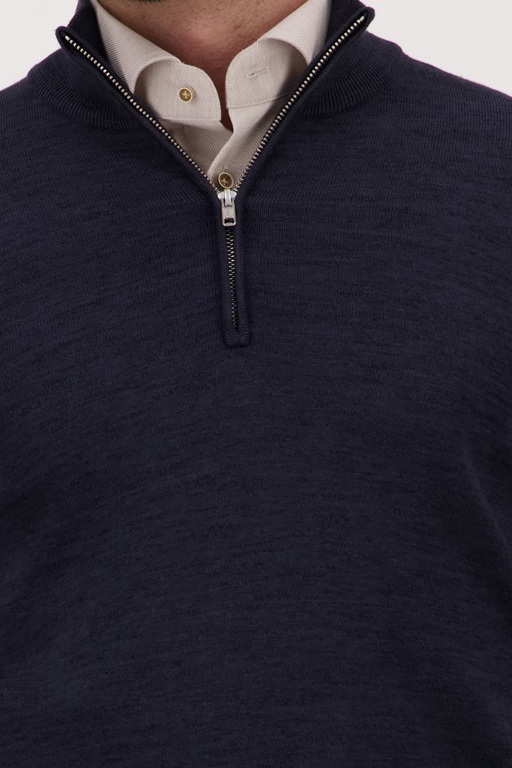 Pull en maille fine navy à fermeture éclair courte de Michaelis pour Hommes