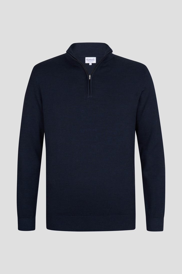 Pull en maille fine navy à fermeture éclair courte de Michaelis pour Hommes