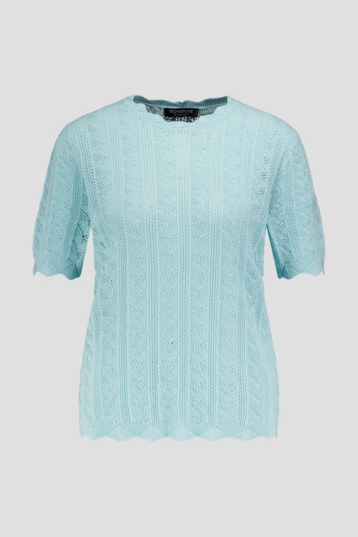 Pull en maille léger turquoise clair de Signature pour Femmes