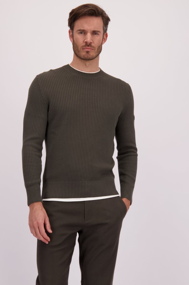 Le devant de Pull en maille vert foncé de Marc O'Polo pour Hommes