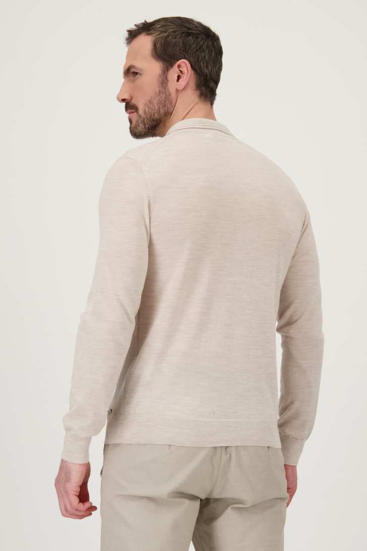 Pull fin beige clair avec col polo de Upper East pour Hommes