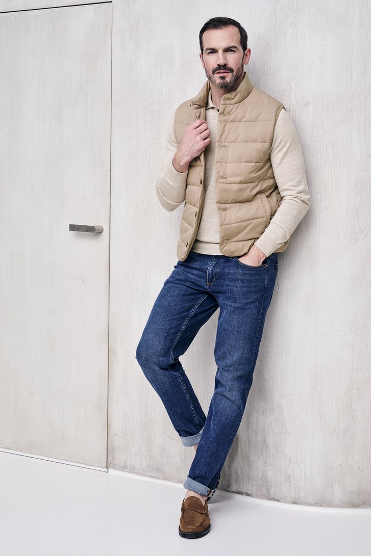 Pull fin beige clair avec col polo de Upper East pour Hommes