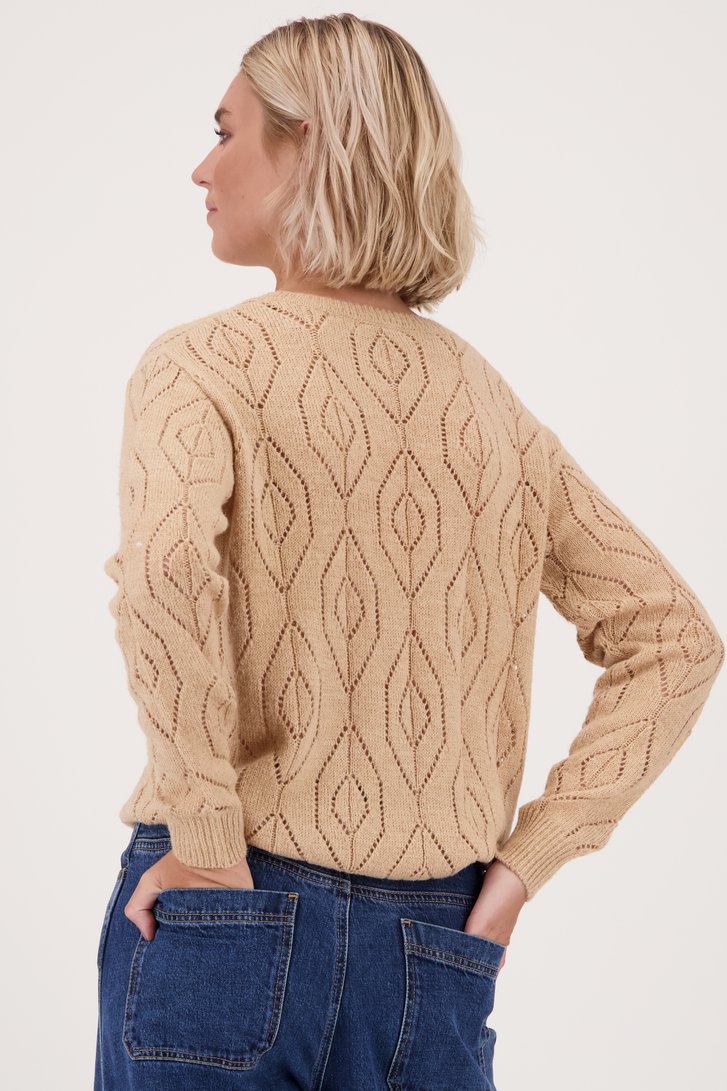 Le dos de Pull fin beige foncé avec motif ajouré de Libelle pour Femmes