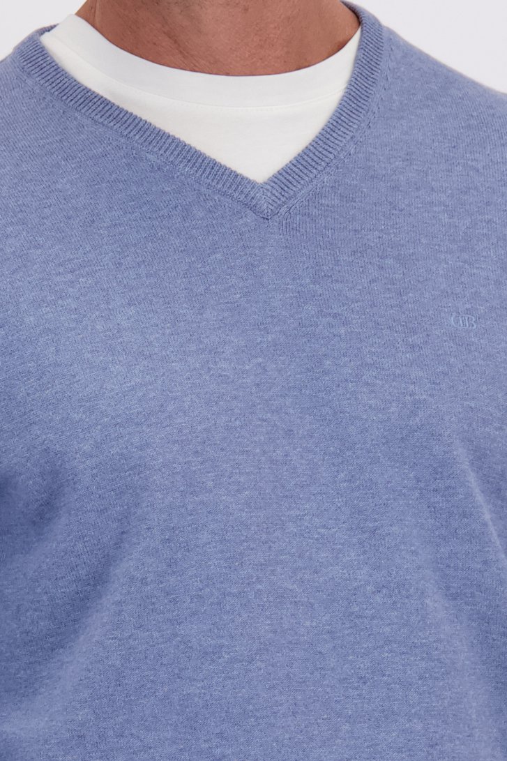 Détail de Pull fin bleu à col en V de Dansaert Blue pour Hommes