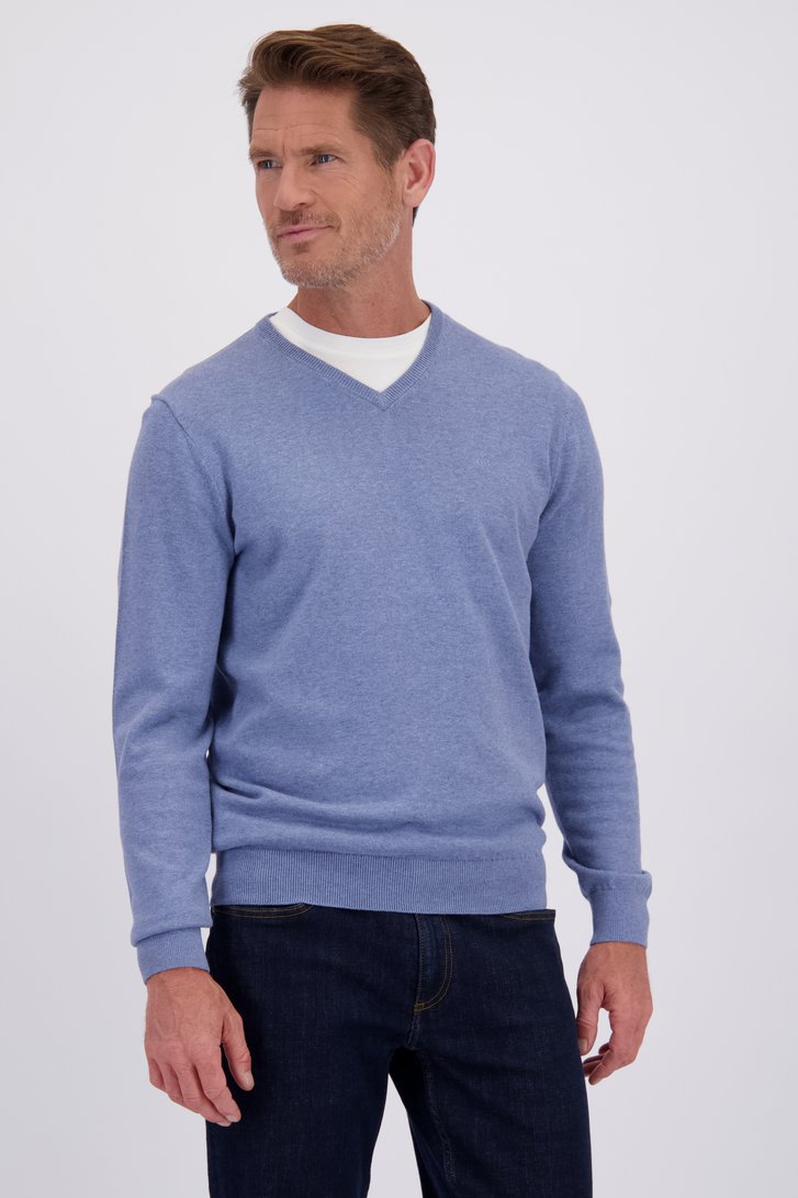 Le devant de Pull fin bleu à col en V de Dansaert Blue pour Hommes