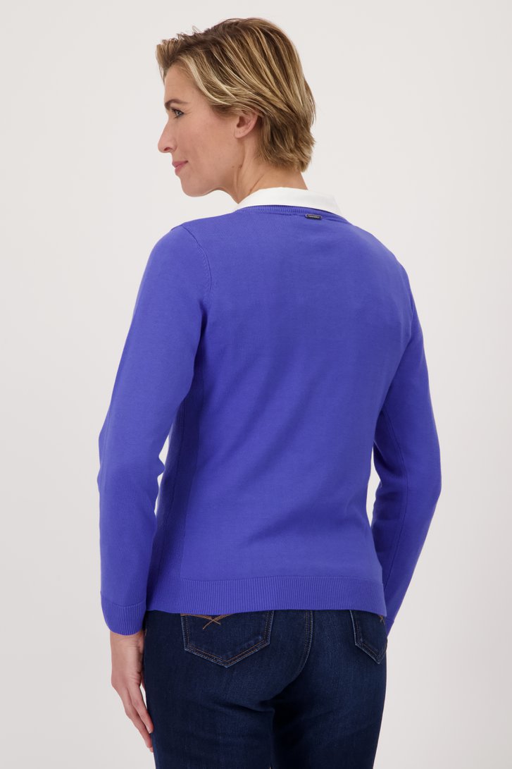 Pull fin bleu avec col en V	 de Claude Arielle pour Femmes