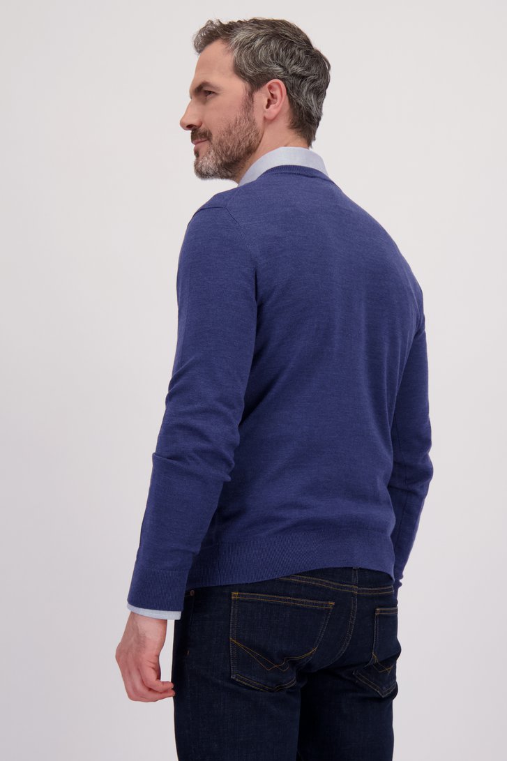 Le dos de Pull fin bleu avec col en V de Dansaert Black pour Hommes