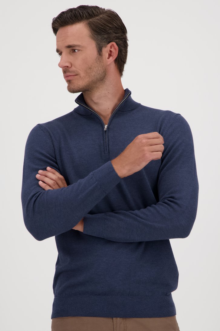 Pull fin bleu avec fermeture éclair de Michaelis pour Hommes