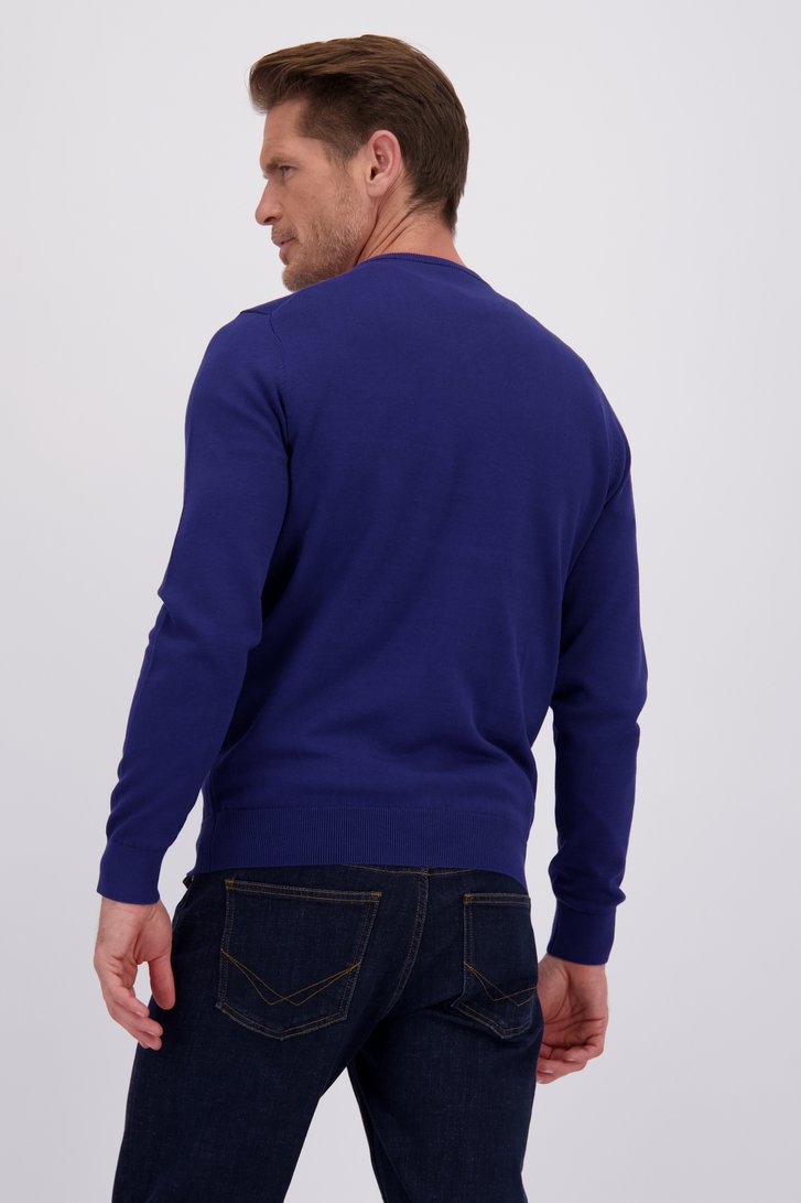 Le dos de Pull fin bleu foncé à col en V de Dansaert Blue pour Hommes