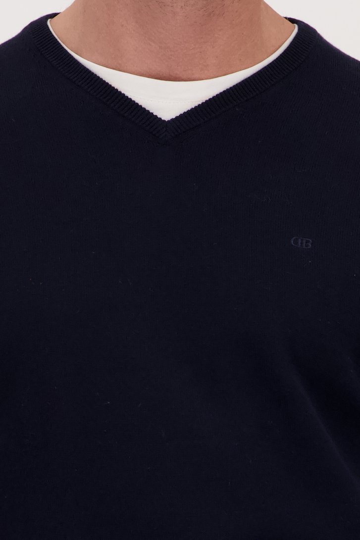 Pull fin bleu foncé avec col en V de Dansaert Blue pour Hommes