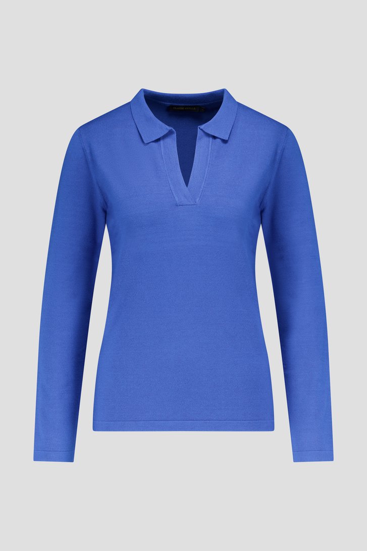 Pull fin bleu uni avec col  de Claude Arielle pour Femmes