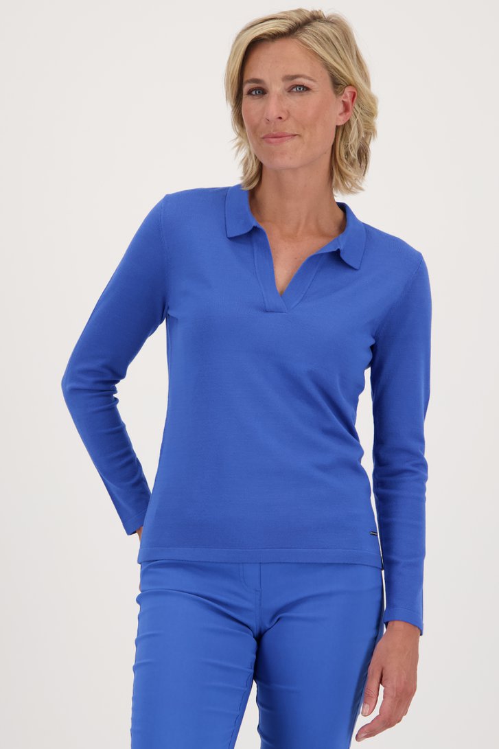 Pull fin bleu uni avec col  de Claude Arielle pour Femmes