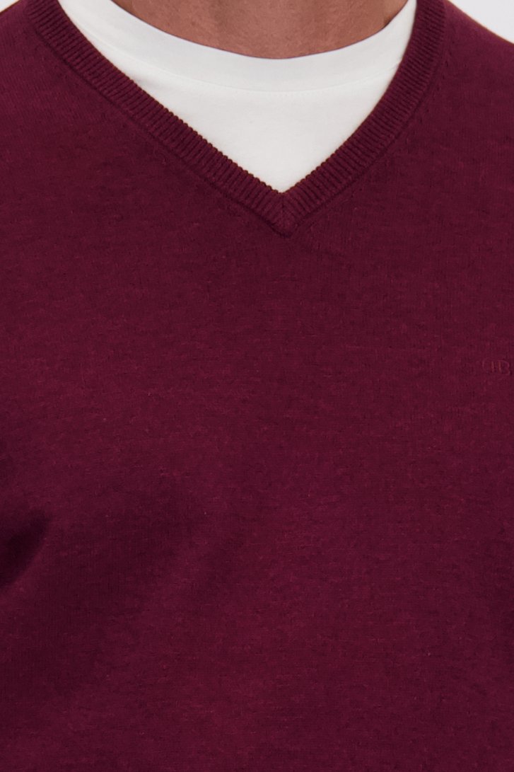 Détail de Pull fin bordeaux à col en V de Dansaert Blue pour Hommes