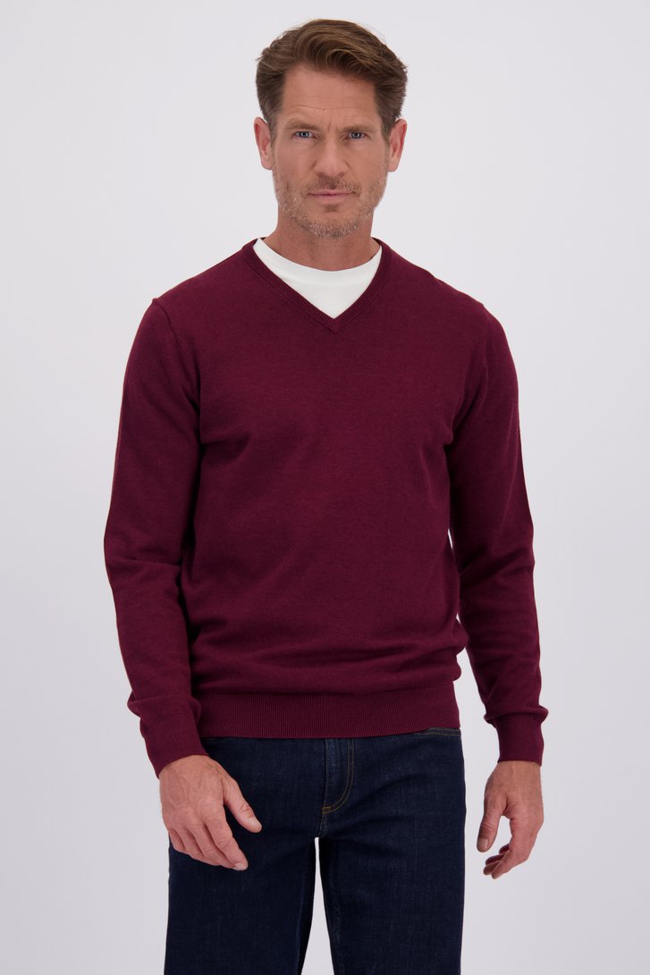 Le devant de Pull fin bordeaux à col en V de Dansaert Blue pour Hommes