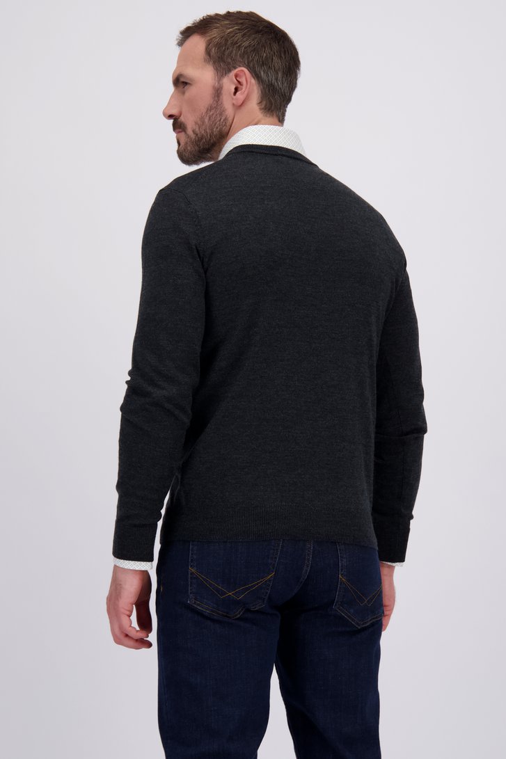 Le dos de Pull fin gris avec col en V de Dansaert Black pour Hommes