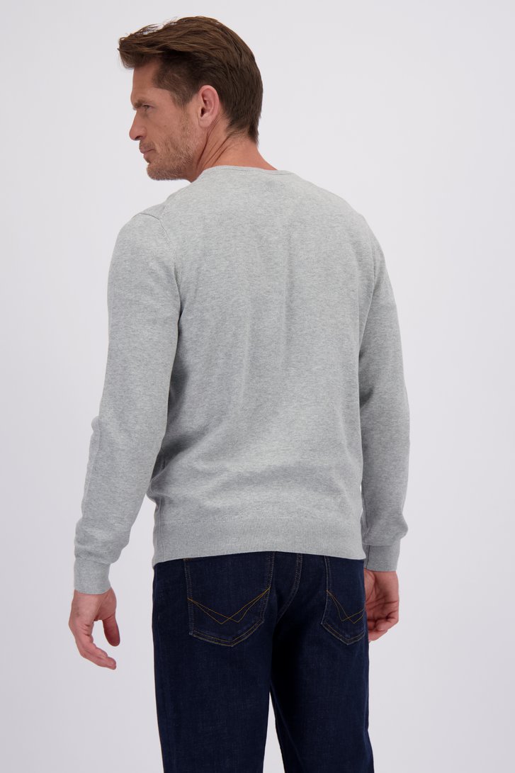 Le dos de Pull fin gris clair chiné à col en V de Dansaert Blue pour Hommes
