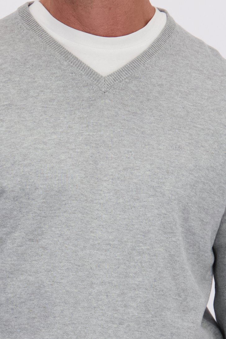 Détail de Pull fin gris clair chiné à col en V de Dansaert Blue pour Hommes