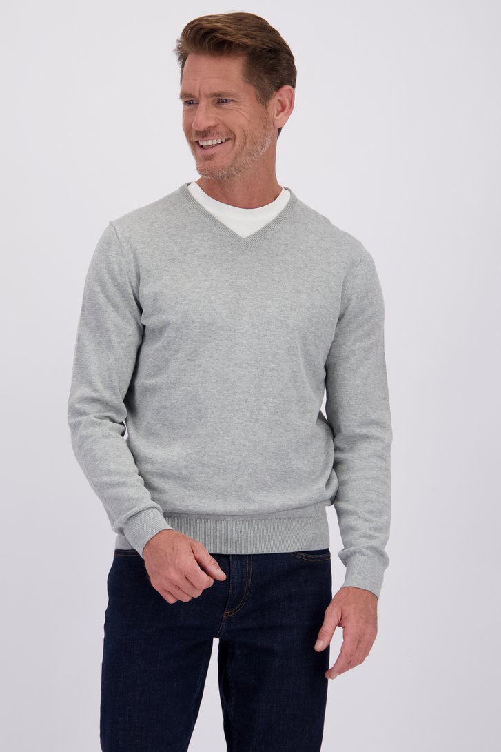 Le devant de Pull fin gris clair chiné à col en V de Dansaert Blue pour Hommes