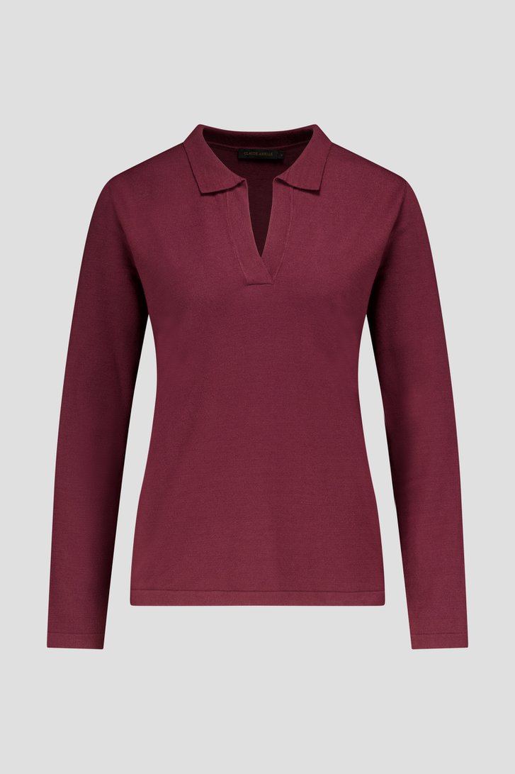 Pull fin rouge vin avec col de Claude Arielle pour Femmes