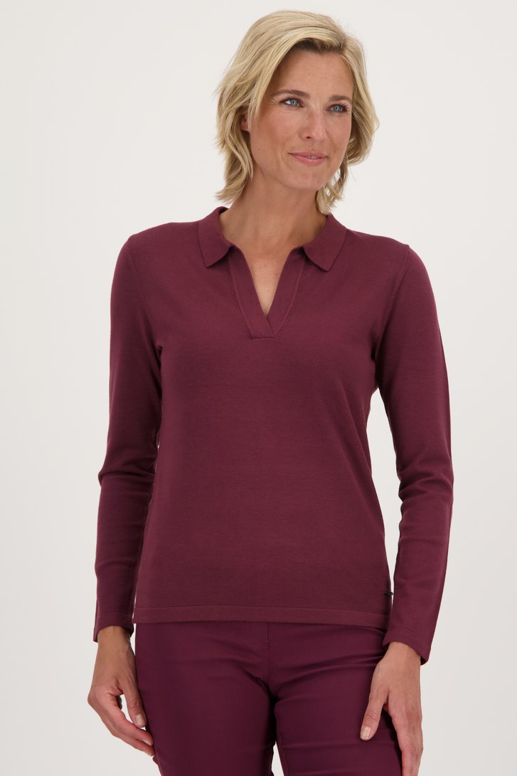 Pull fin rouge vin avec col de Claude Arielle pour Femmes