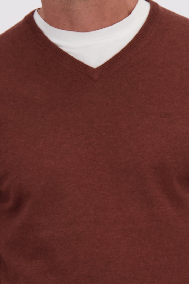 Détail de Pull fin rouille à col en V de Dansaert Blue pour Hommes