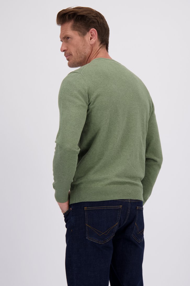 Le dos de Pull fin vert à col en V de Dansaert Blue pour Hommes