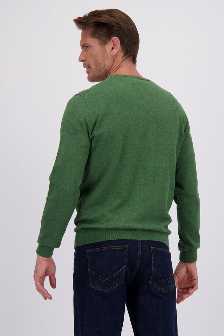 Le dos de Pull fin vert à col en V de Dansaert Blue pour Hommes
