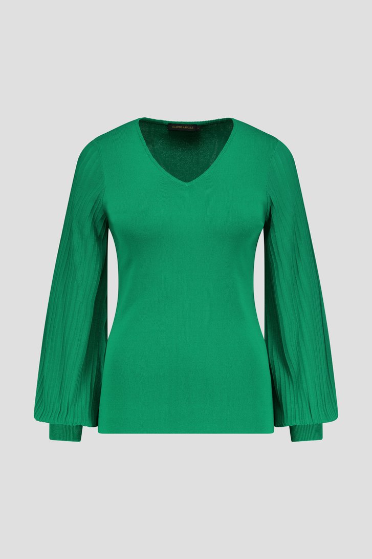 Pull fin vert à manches larges plissées de Claude Arielle pour Femmes