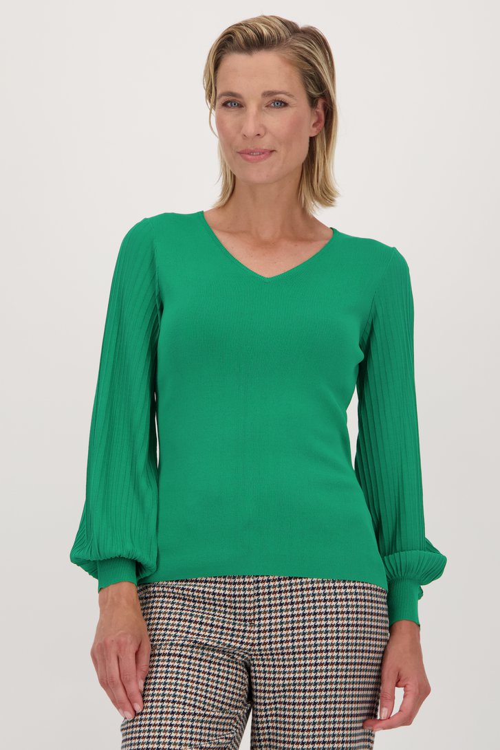 Pull fin vert à manches larges plissées de Claude Arielle pour Femmes