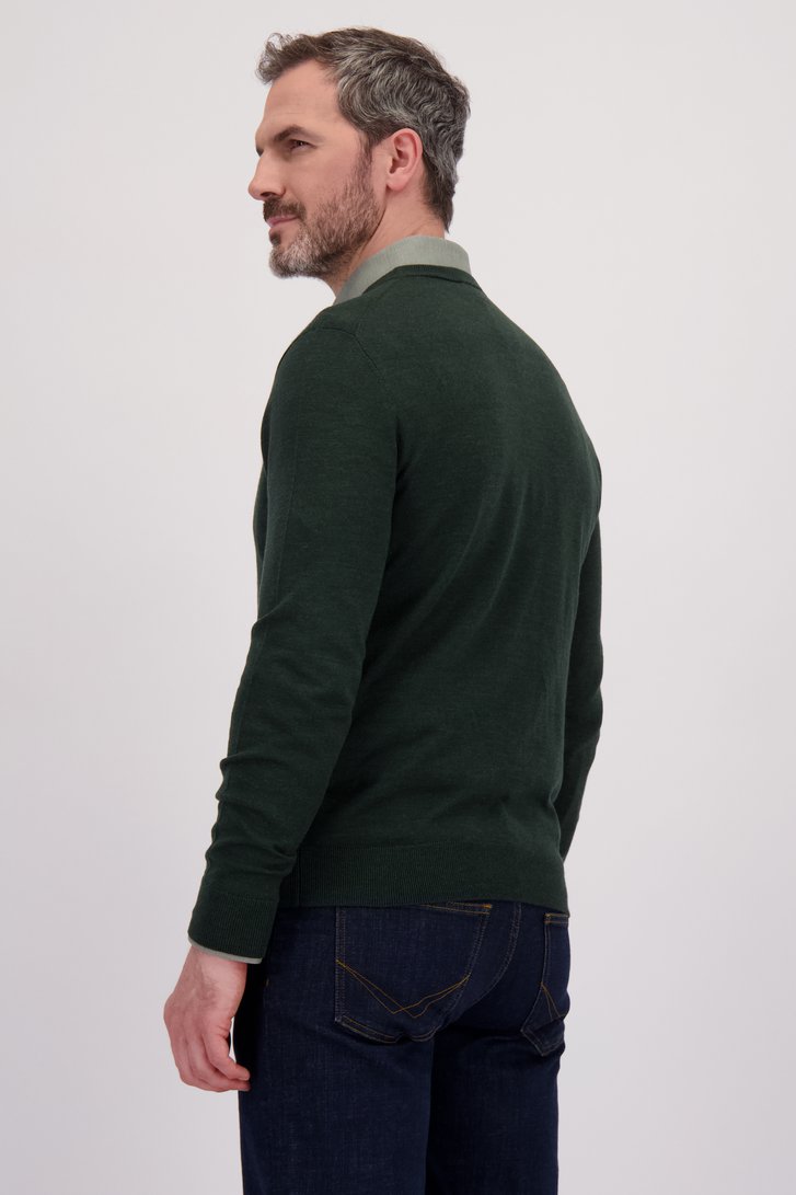 Le dos de Pull fin vert avec col en V de Dansaert Black pour Hommes