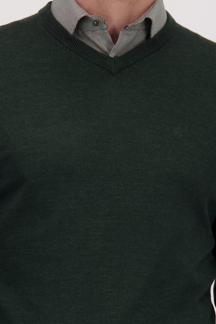 Détail de Pull fin vert avec col en V de Dansaert Black pour Hommes