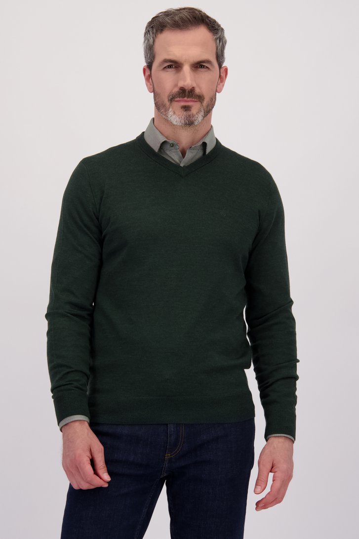 Le devant de Pull fin vert avec col en V de Dansaert Black pour Hommes